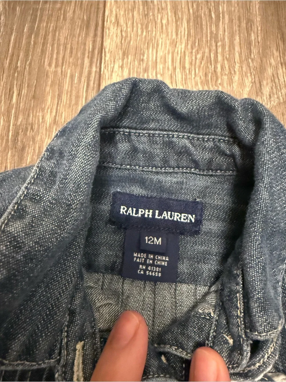 Ralph Lauren Baby Girl Denim Ruffle Button Down Daisy Bead Top Size 12M